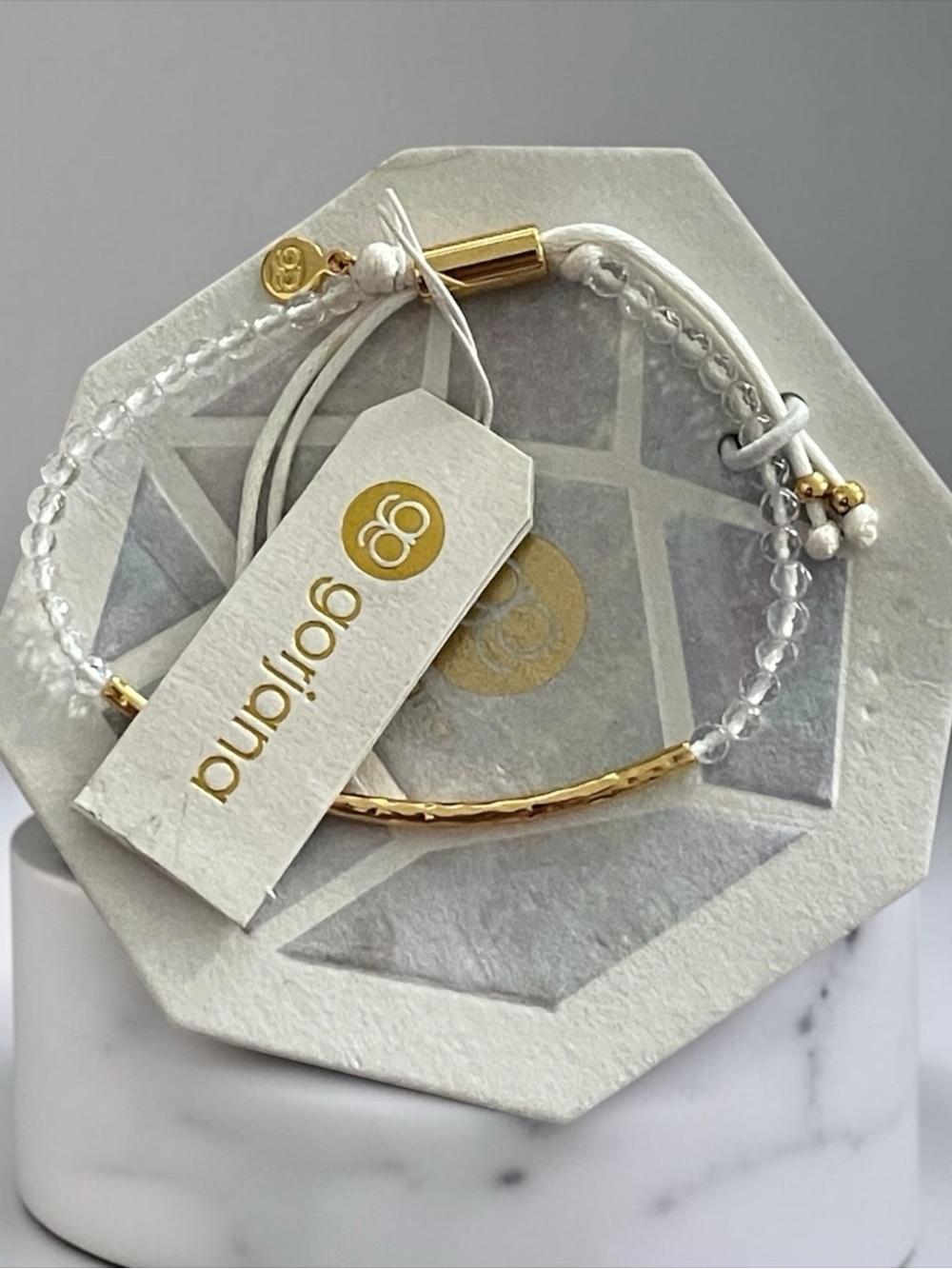 NWT Gorjana White Beaded Bracelet with Gold Bar Accent